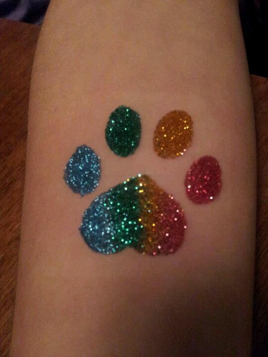  Multi-color paw glitter tattoo 